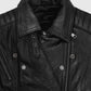 Keira Knightley Domino Black Leather Biker Jacket for Women - collar and zip close-up