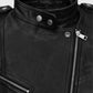 Jodie Comer Doctor Foster Black Leather Biker Jacket for Women - collar and zip close-up