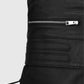 Kristen Stewart Black Leather Biker Jacket for Women - collar and zip close-up