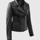 Karen Gillan Doctor Who TV Series Black Leather Biker Jacket for Women - collar and zip close-up