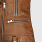Kylie Jenner Brown Leather Biker Jacket for Women – Custom Fit - collar and zip close-up