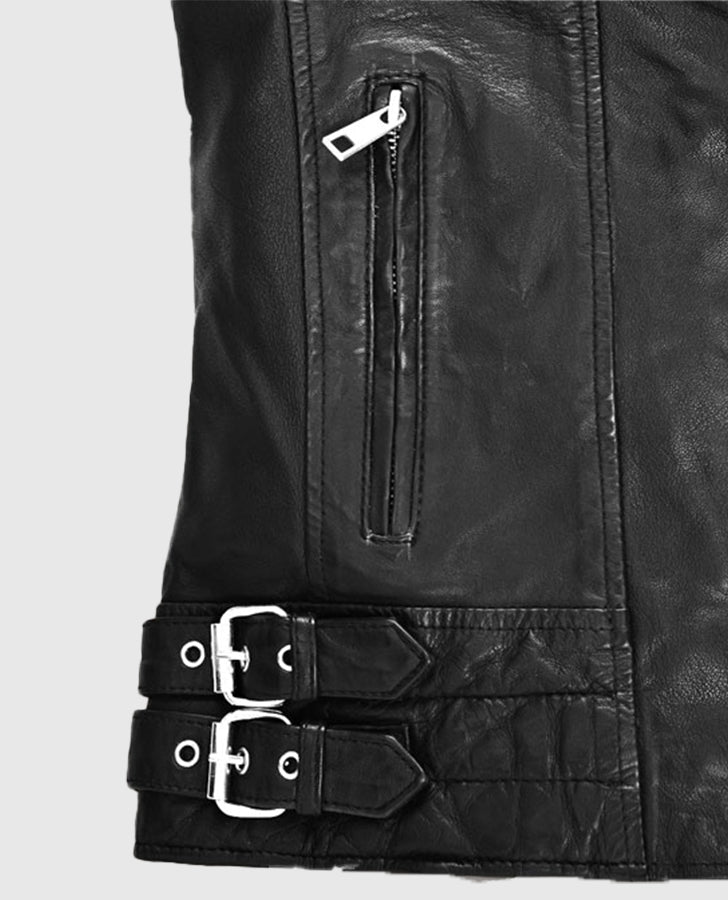 Lucy Hale Puppy Love 2023 Black Leather Biker Jacket for Women - inner lining view