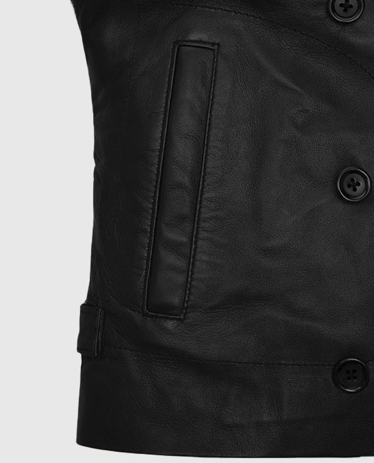 Jennifer Lawrence Black Leather Jacket for Women – Premium Outerwear - collar and zip close-up