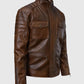Boss Level Frank Grillo (Roy Pulver) Brown Leather Jacket for Men - collar and zip close-up