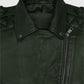 Victoria Justice Green Leather Biker Jacket for Women - collar and zip close-up