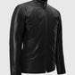 Nikolaj Coster Waldau Black Leather Jacket for Men - collar and zip close-up