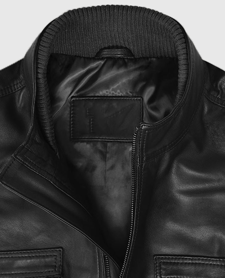 Paul Wesley Vampire Diaries Black Leather Jacket for Men - inner lining view