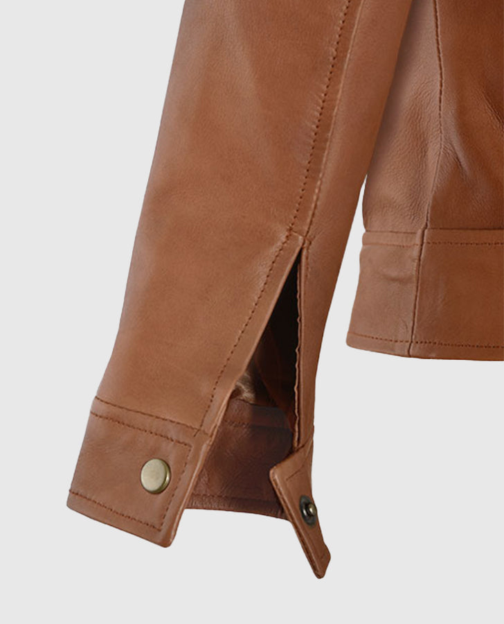 Gigi Hadid Tan Brown Leather Jacket for Women – Custom Fit - inner lining view