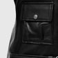 Cate Blanchett Black Leather Biker Jacket for Women - collar and zip close-up