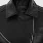 Adele Exarchopoulos Black Leather Jacket for Women - collar and zip close-up