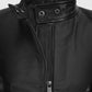 The Matrix Resurrections Carrie Anne Moss Black Leather Jacket - collar and zip close-up