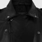 Marlon Brando the Wild One Black Leather Biker Jacket for Men - collar and zip close-up