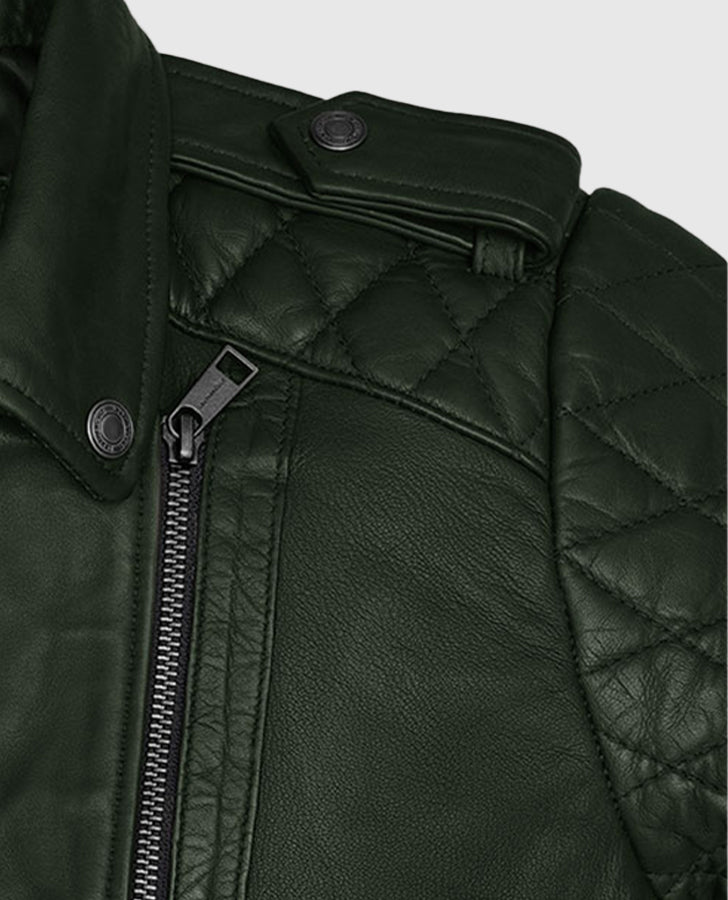 Victoria Justice Green Leather Biker Jacket for Women - inner lining view