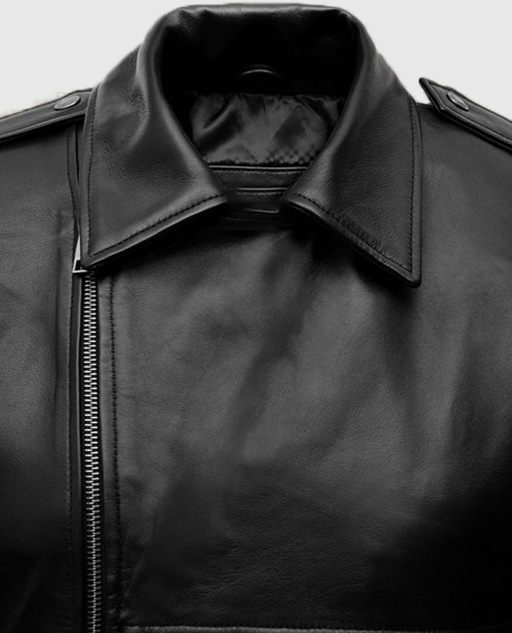 Cate Blanchett Black Leather Biker Jacket for Women - inner lining view