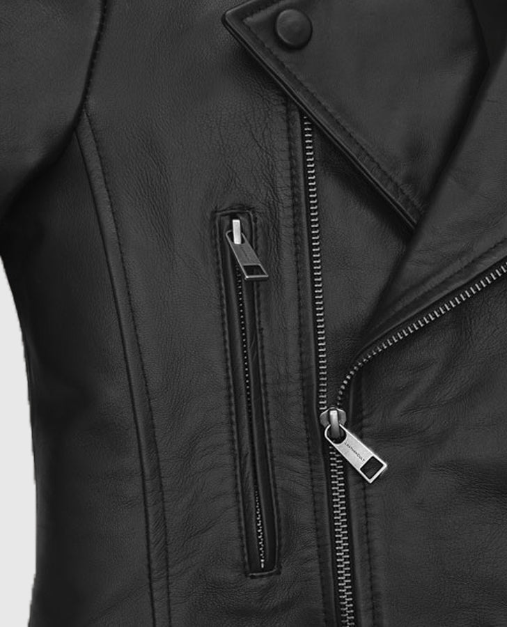 Hailey Baldwin Bieber's Leather Jackets Black Biker Jacket for Women - inner lining view