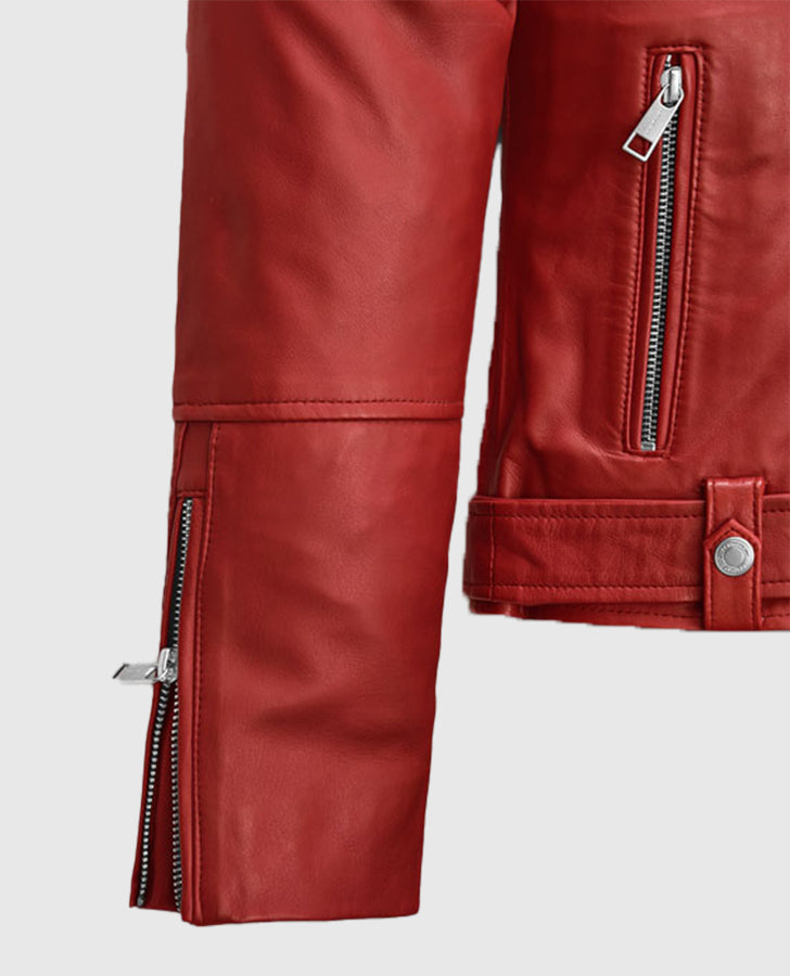 Freaky Millie Red Leather Biker Jacket for Women – Premium Outerwear - inner lining view