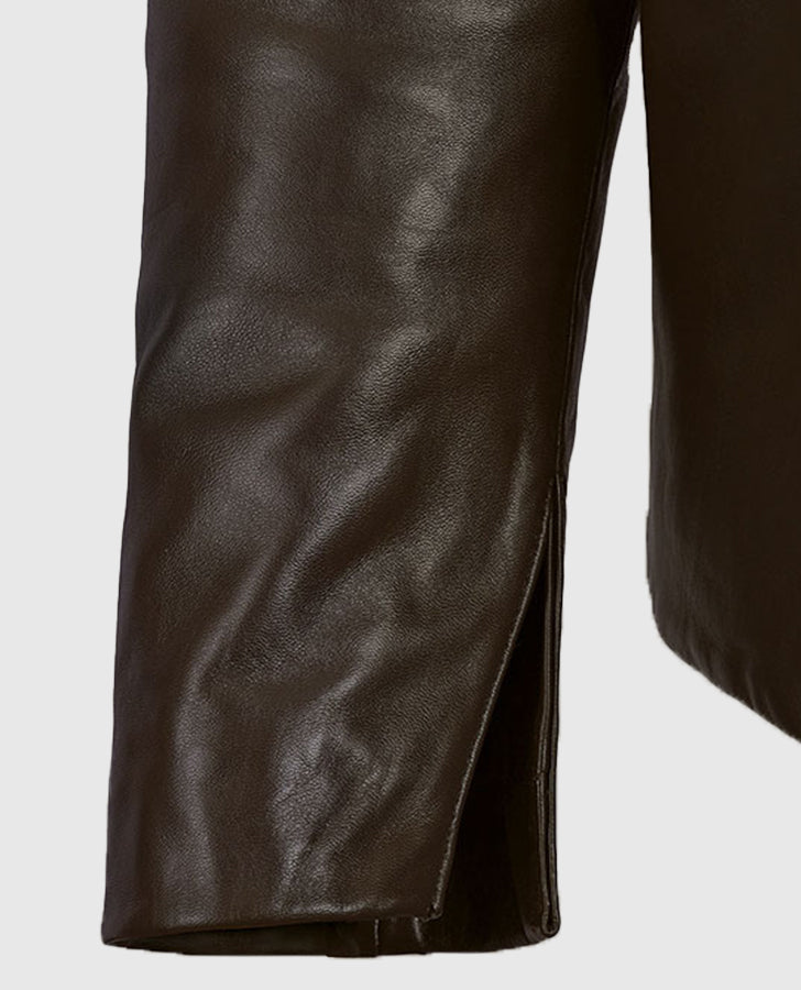 Da Vinci's Demons Tom Riley Distressed Leather Jacket for Men - collar and zip close-up
