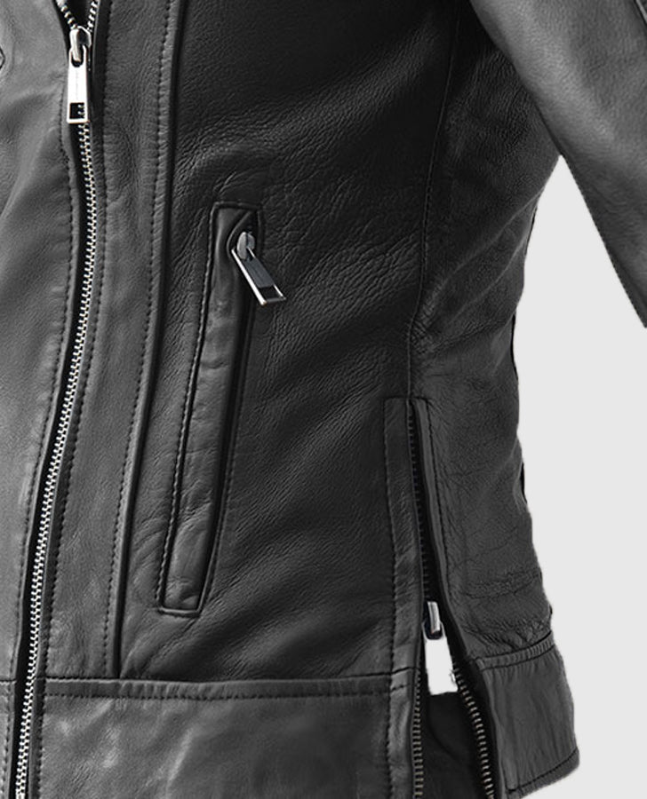Karen Gillan Doctor Who TV Series Black Leather Biker Jacket for Women - inner lining view