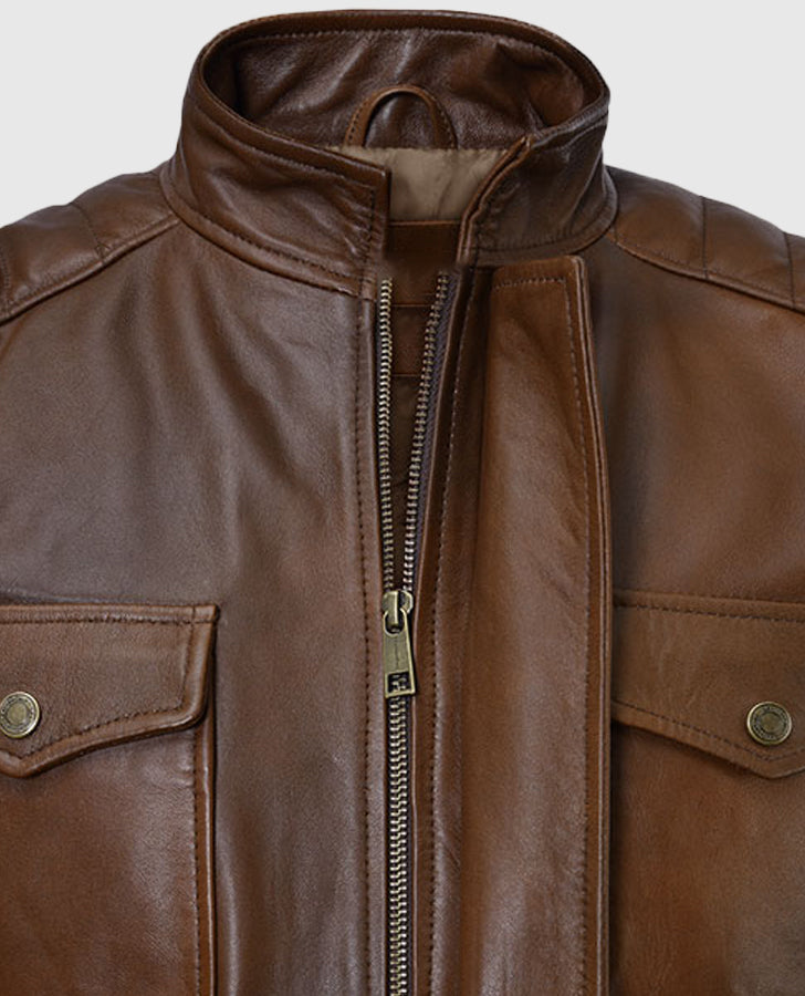 Boss Level Frank Grillo (Roy Pulver) Brown Leather Jacket for Men - inner lining view