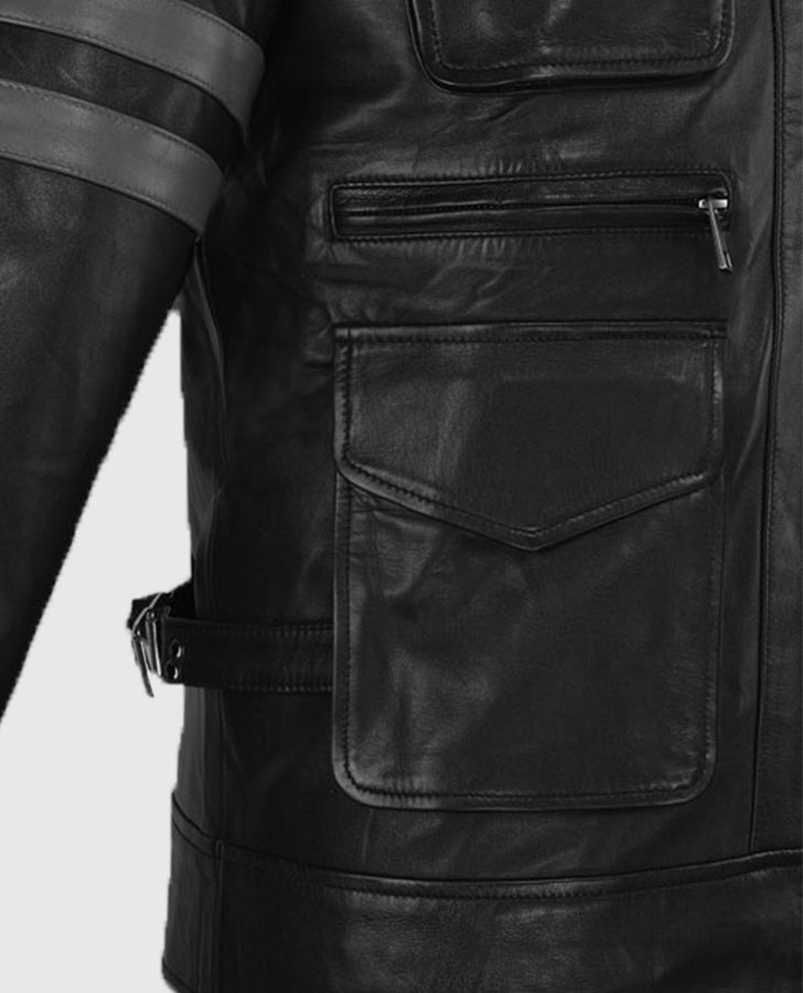 Resident Evil 6 Leon Kennedy Black Leather Jacket for Men - inner lining view