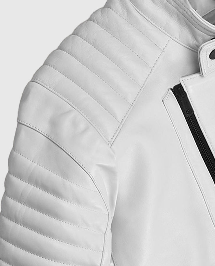 Fast and Furious 9 Vin Diesel White Leather Jacket for Men - model wearing the jacket