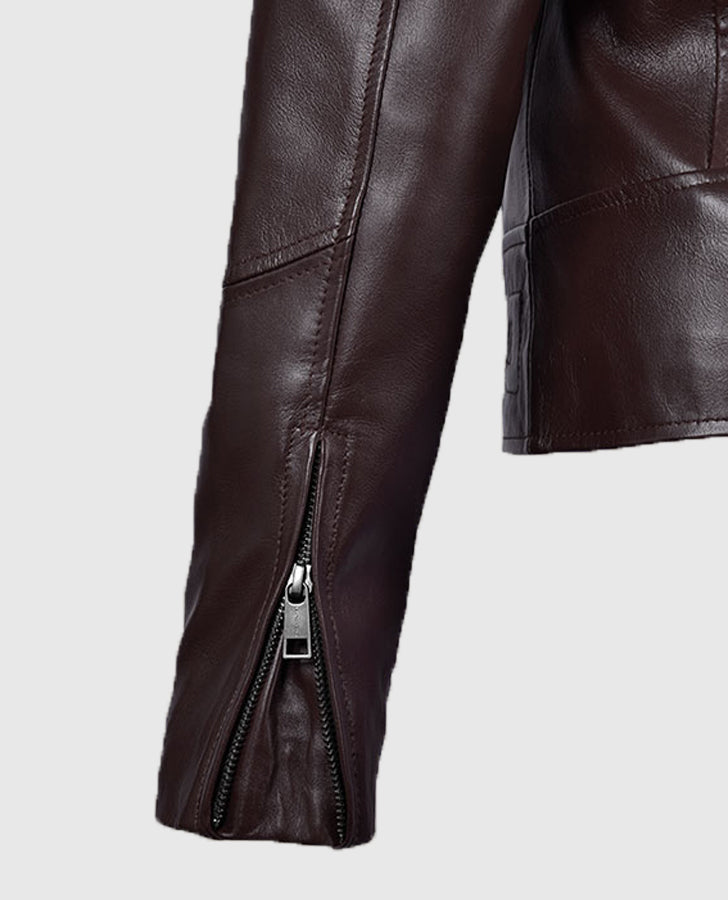 Katie Holmes Maroon Leather Biker Jacket for Women - inner lining view