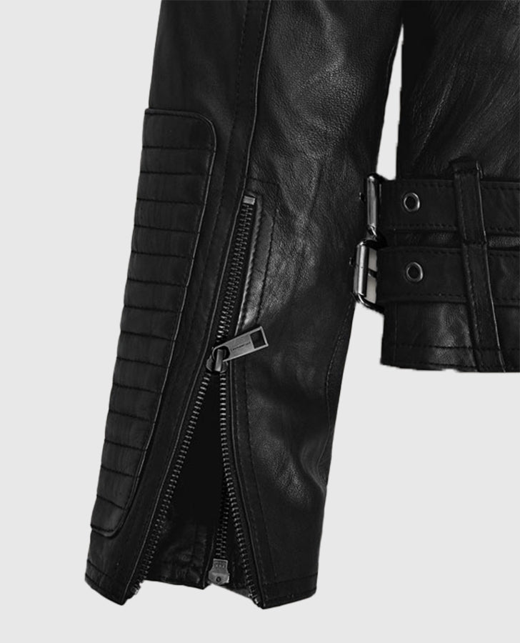 Keira Knightley Domino Black Leather Biker Jacket for Women - inner lining view