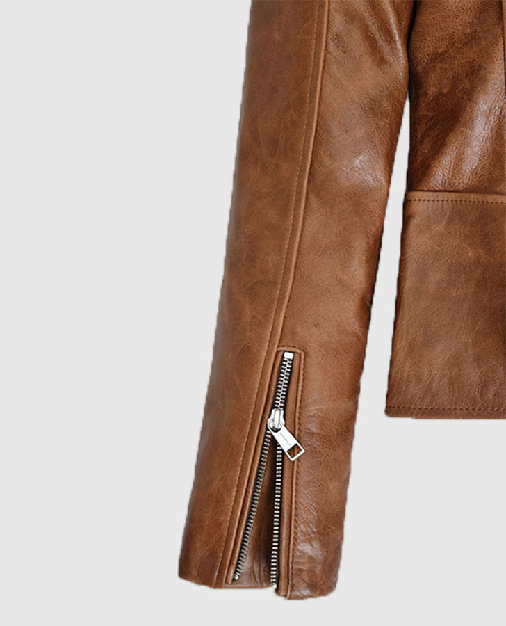Kylie Jenner Brown Leather Biker Jacket for Women – Custom Fit - inner lining view