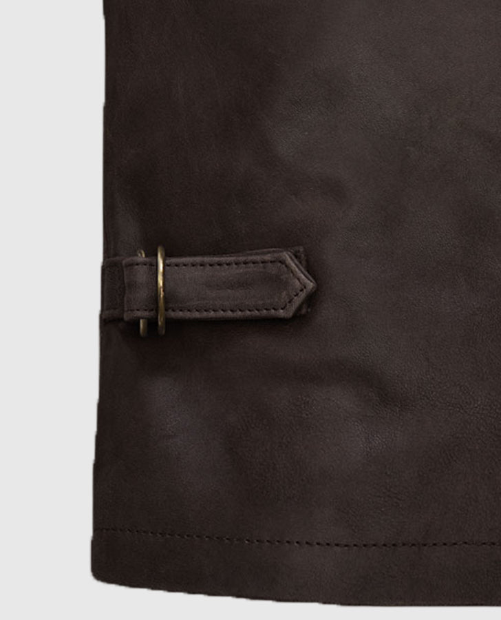 Sam Worthington Kidnapping Mr Heineken Brown Leather Jacket for Men - inner lining view