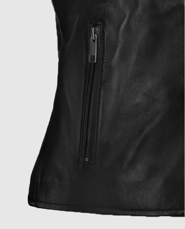 The Matrix Resurrections Carrie Anne Moss Black Leather Jacket - inner lining view