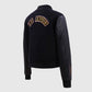 NBA Los Angeles Lakers Women's Black Varsity Leather Jacket - side angle view