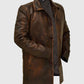 Men's Supernatural Brown Leather Trench Coat – Custom Fit - side angle view
