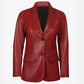Women's Two Button Red Leather Blazer Jacket