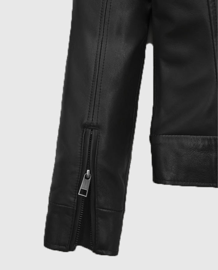Hailey Baldwin Bieber's Leather Jackets Black Biker Jacket for Women - model wearing the jacket