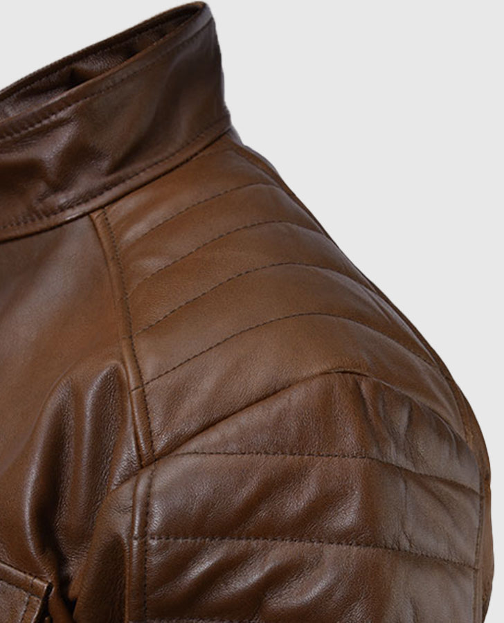 Boss Level Frank Grillo (Roy Pulver) Brown Leather Jacket for Men - model wearing the jacket