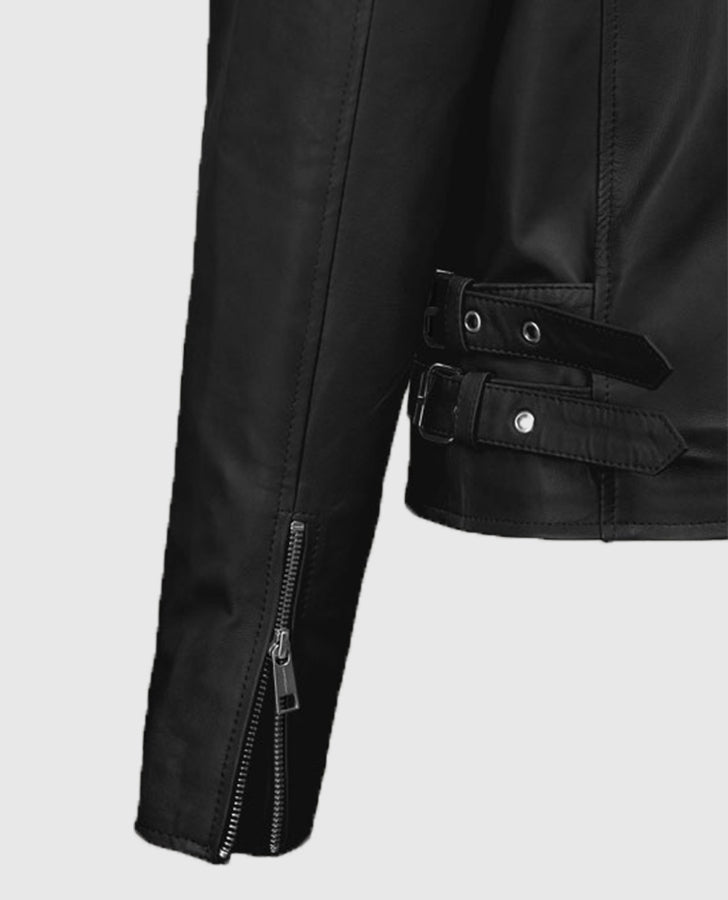 Hilary Duff Younger Black Leather Biker Jacket for Women - model wearing the jacket