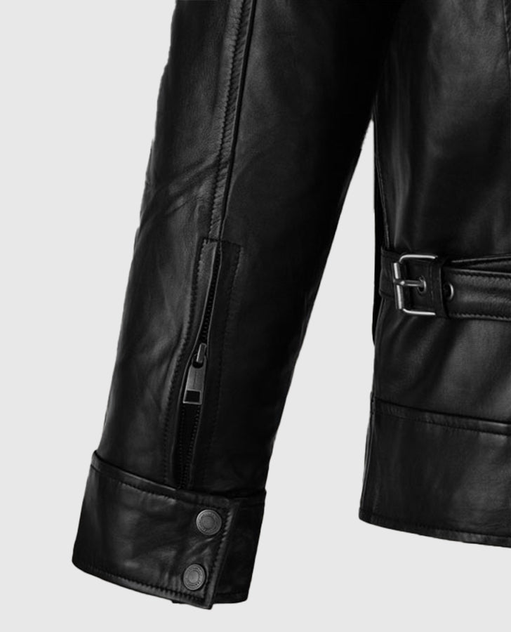 Resident Evil 6 Leon Kennedy Black Leather Jacket for Men - model wearing the jacket