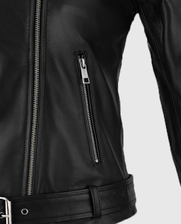 Adele Exarchopoulos Black Leather Jacket for Women - model wearing the jacket