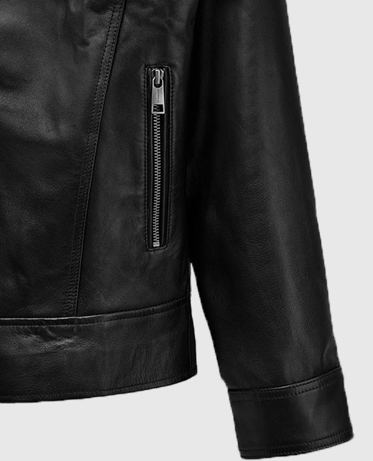 Tomb Raider Alicia Vikander Black Leather Jacket for Women - model wearing the jacket