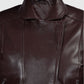 Katie Holmes Maroon Leather Biker Jacket for Women - model wearing the jacket