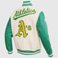 MLB Oakland Athletics Men's Rib Green Wool Varsity Jacket - side angle view