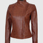 Women's Arezzo Cognac Brown Cafe Racer Leather Jacket - side angle view