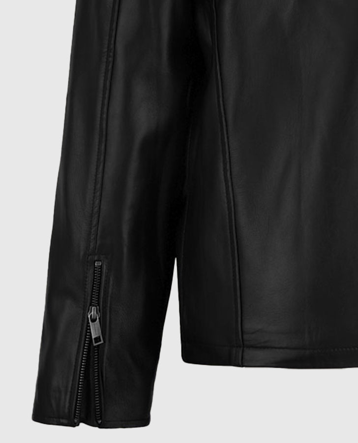 Henry Cavill Black Leather Biker Jacket for Men – Custom Fit - detail view