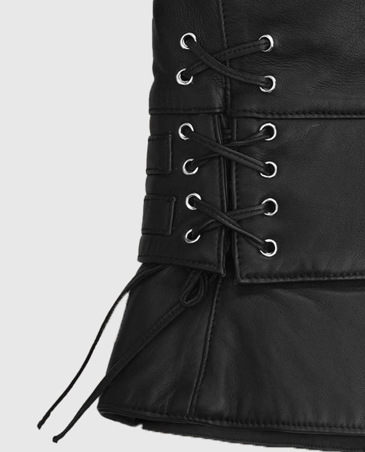 Kristen Stewart Black Leather Biker Jacket for Women - detail view