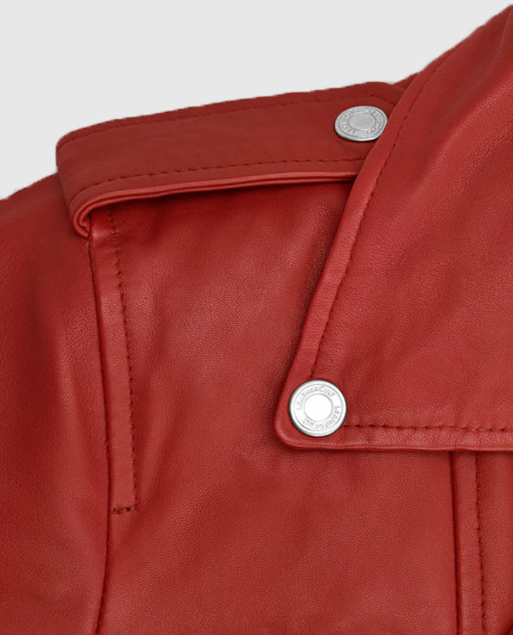 Freaky Millie Red Leather Biker Jacket for Women – Premium Outerwear - detail view