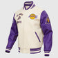 NBA Los Angeles Lakers Men's White Varsity Leather Jacket - side angle view