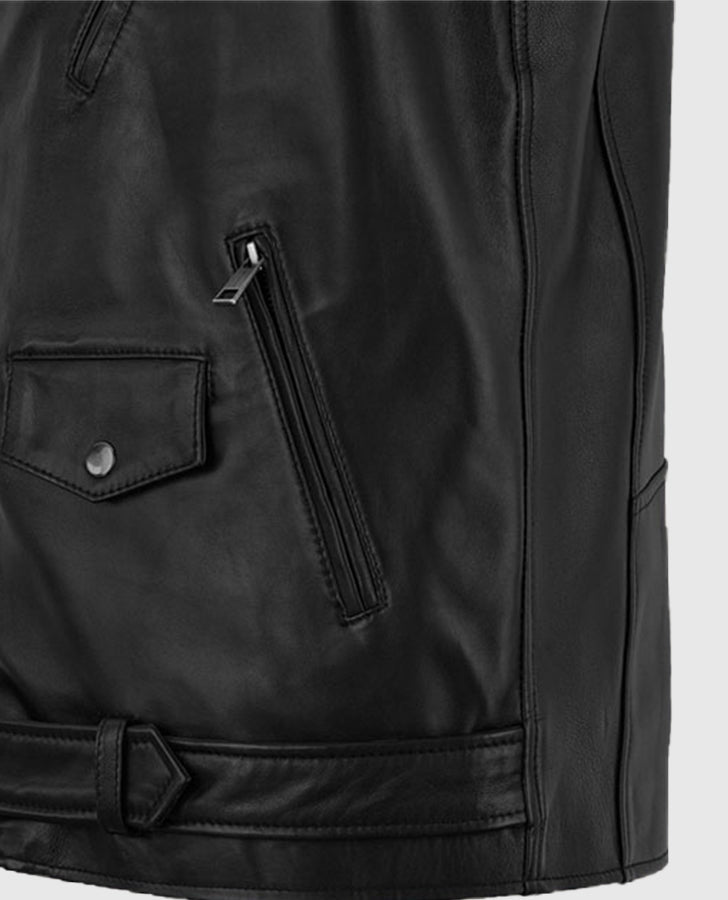 Marlon Brando the Wild One Black Leather Biker Jacket for Men - model wearing the jacket