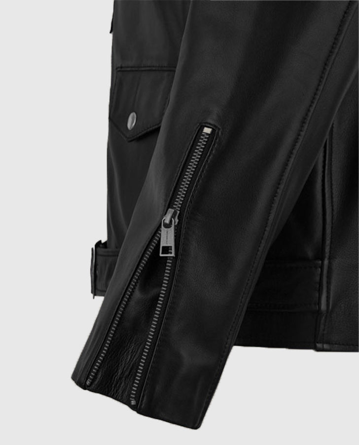 Marlon Brando the Wild One Black Leather Biker Jacket for Men - detail view