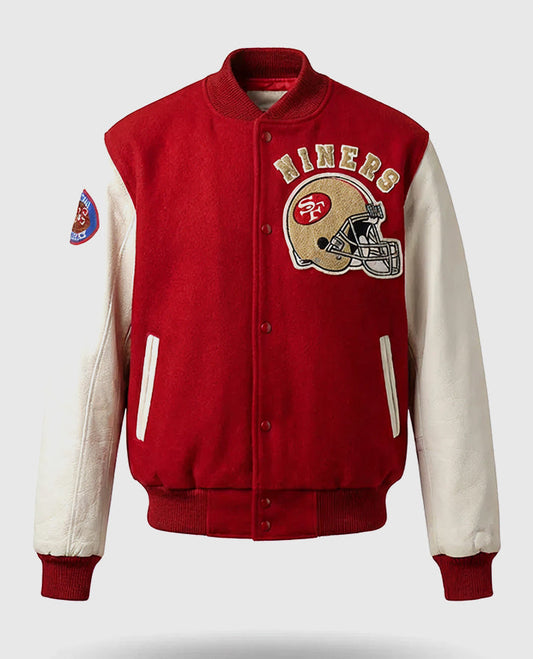 80's San Francisco 49ers Blue & White Letterman Leather Jacket - front view