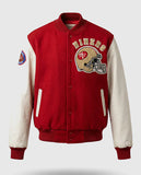80's San Francisco 49ers Blue & White Letterman Leather Jacket - front view